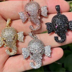 CZ paved Elephant Pendant set